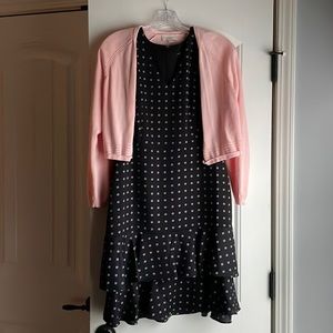 Ann Taylor Factory Black with Peach/White flower Dress with Matching Loft Shrug